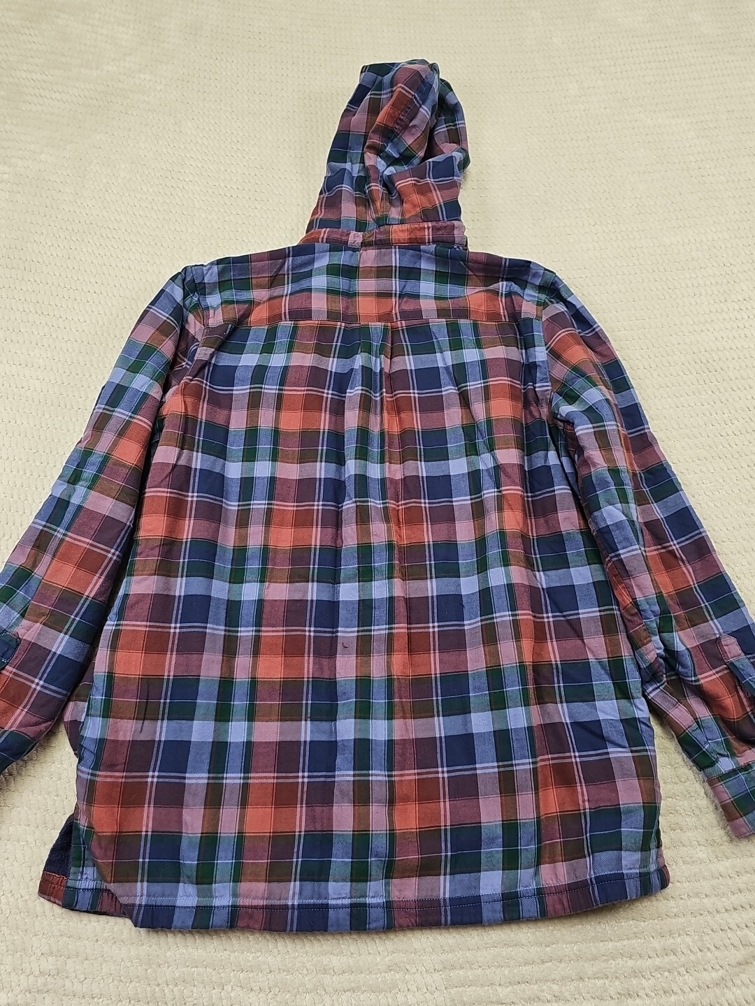 LL Bean Shirt Womens Medium Fleece Lined Hooded Button Up Plaid Pockets