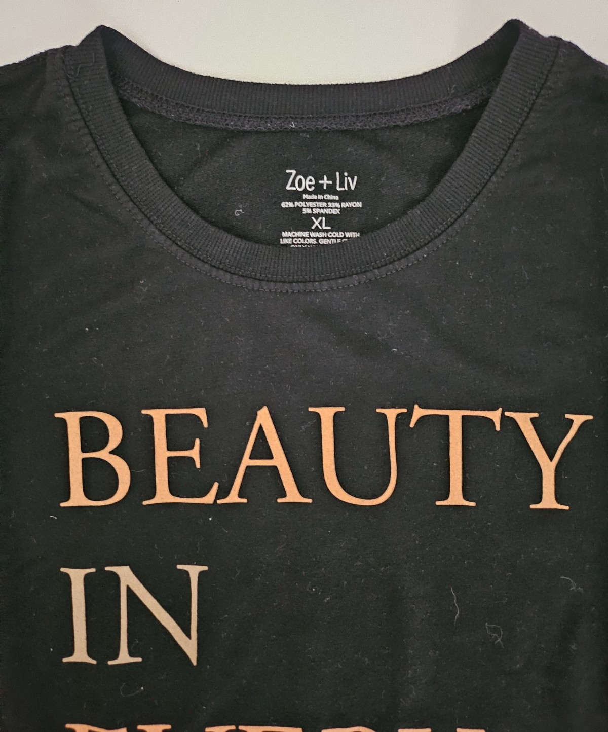 ZOE + LIV Black & Rose Gold Top Womens XL Long Sleeve Graphic Shirt