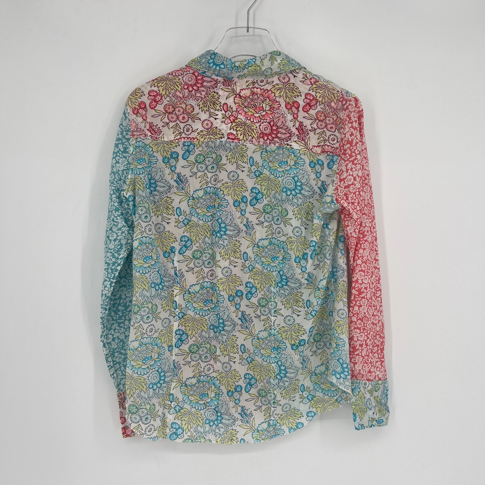 Cino Top Womens S Red Floral Patchwork Button Up Boho Western Colorful Cowgirl