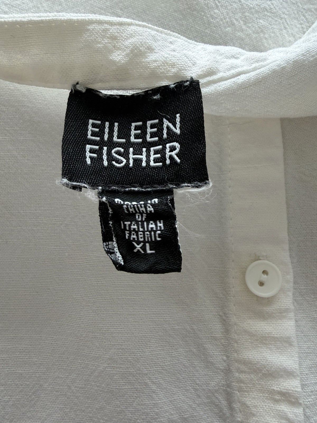 Eileen Fisher Women’s White Linen Blend Italian Fabric Button Front Boxy Top XL