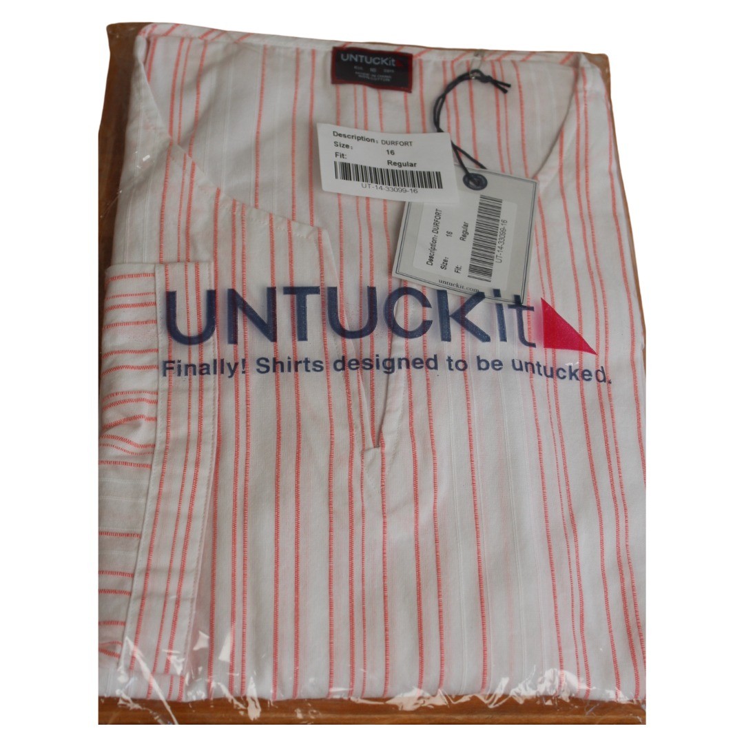 Untuckit Womens 16 Shirt Durfort White Stripe Long Sleeve V-Neck Pullover Top