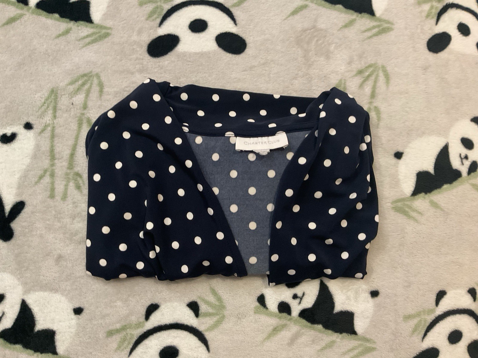 Charter Club Women’s Blouse Size XL Blue White Polka Dot Front Wrap Sleeveless