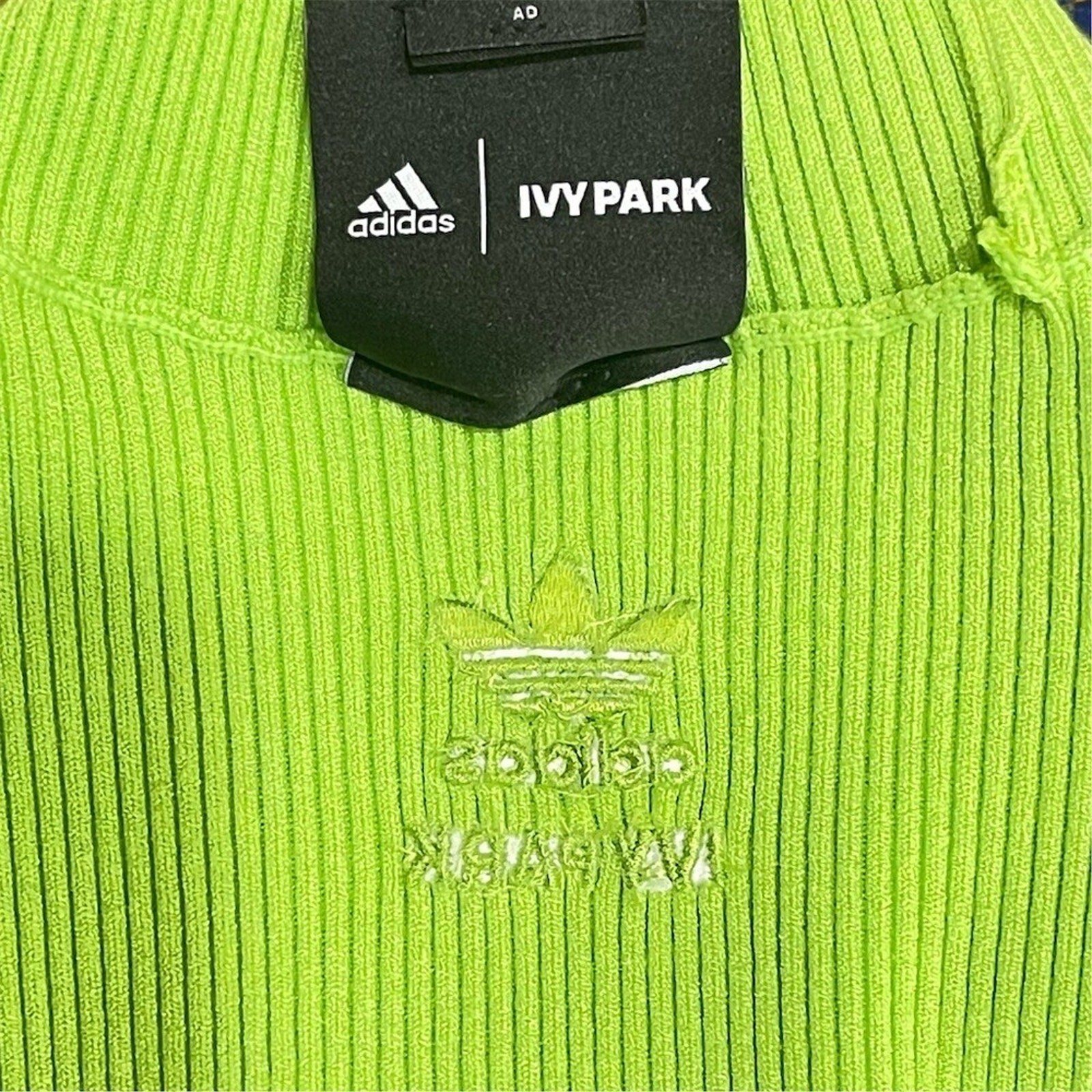 Adidas x Ivy Park Bodysuit Womens M Lime Green Ribbed Turtleneck Stretch NWOT
