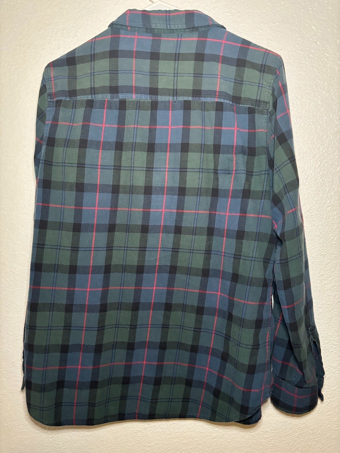 GAP Boyfriend Fit Plaid Flannel Shirt Women’s Size L Green Blue Button-Up 100% C