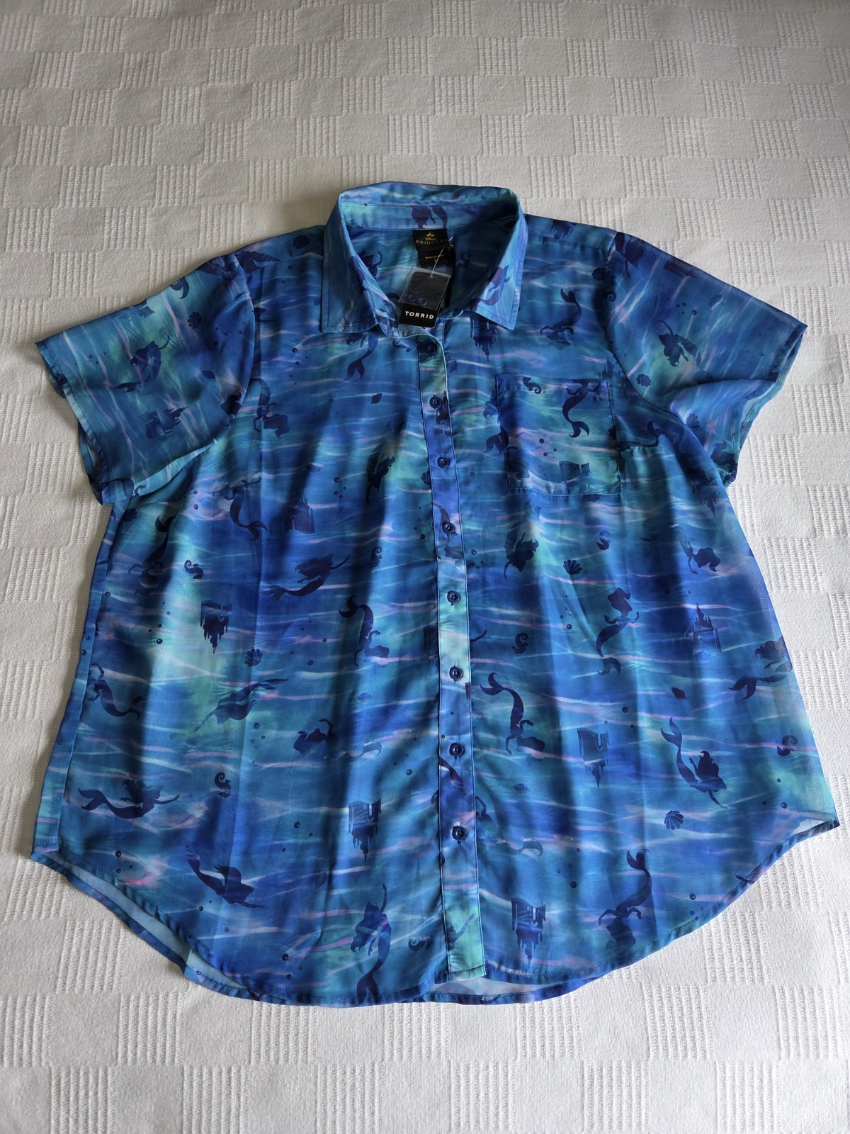 Disney Princess Little Mermaid Sheer Chiffon Top Button Up Blouse Size 2XL
