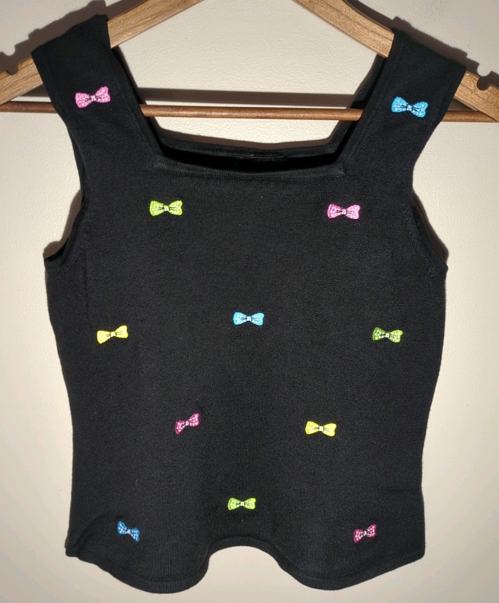 Etoile Embroidered Bow Tank Top S Black Square Neck Disney Minnie Mouse Casual