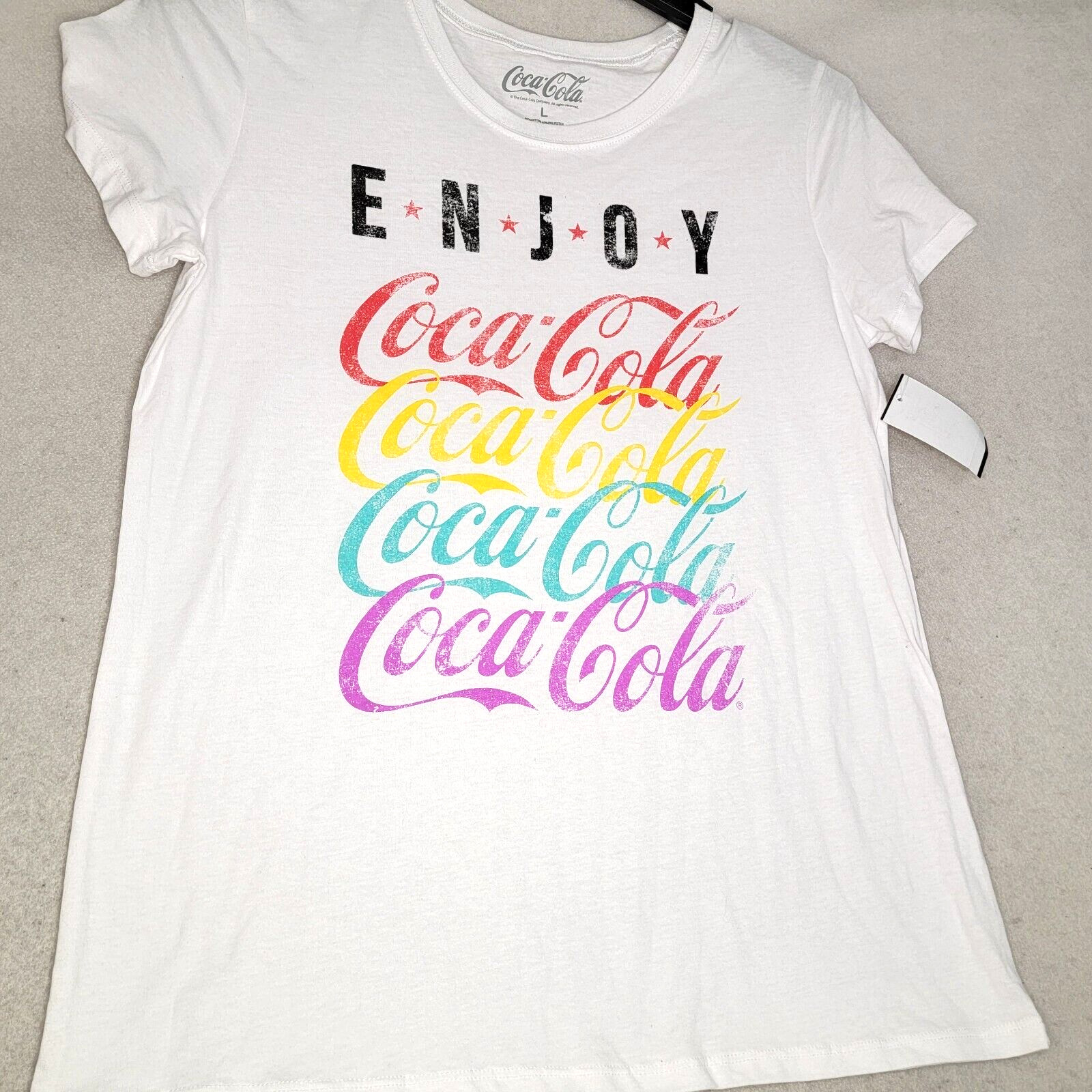 COCA COLA Shirt WOMENS LARGE L White Coke Lightweight Distressed Retro Logo NWT
