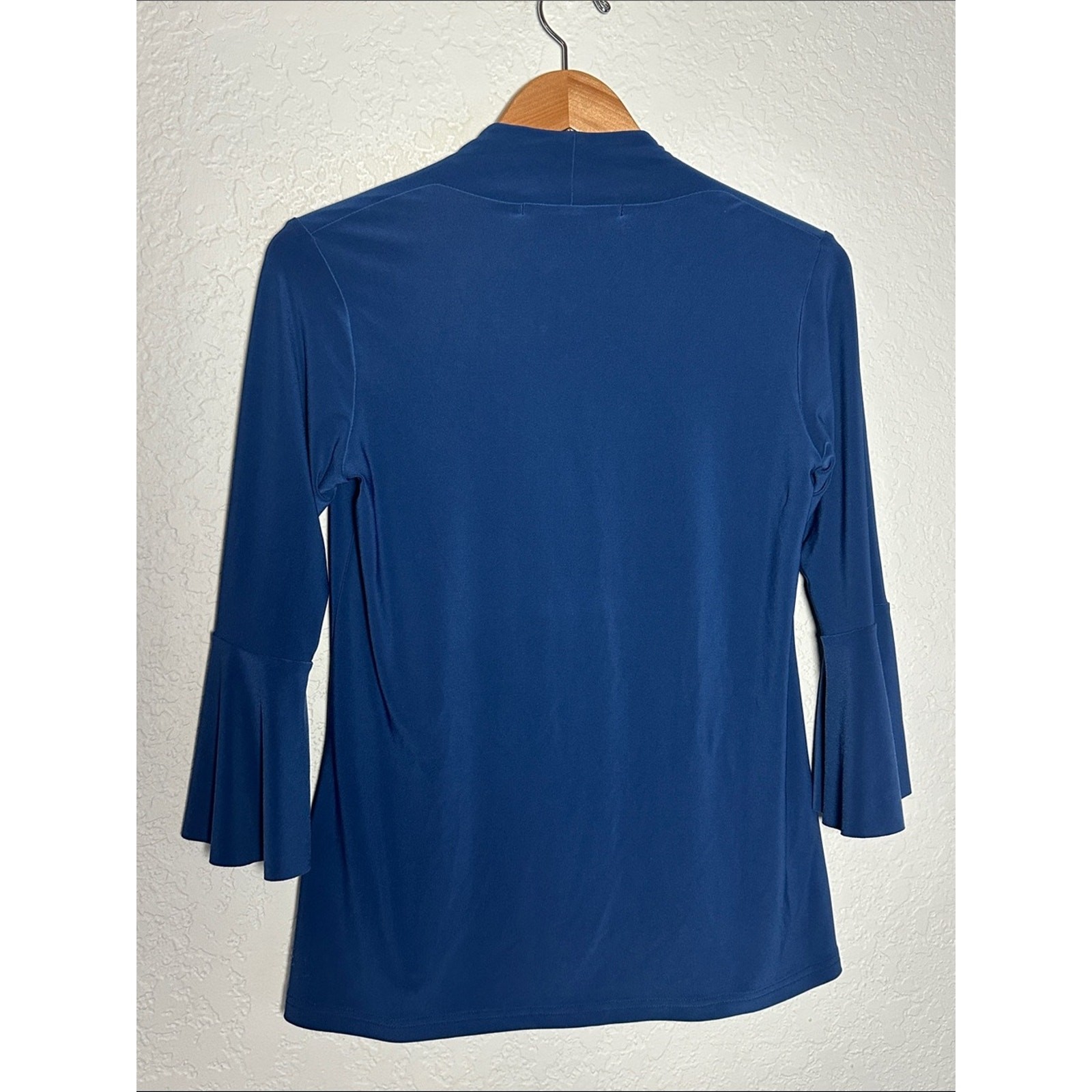 Sympli Evelyn Arthur Navy Blue V Neck Ruffle 3/4 Sleeve Top Tunic Minimalist