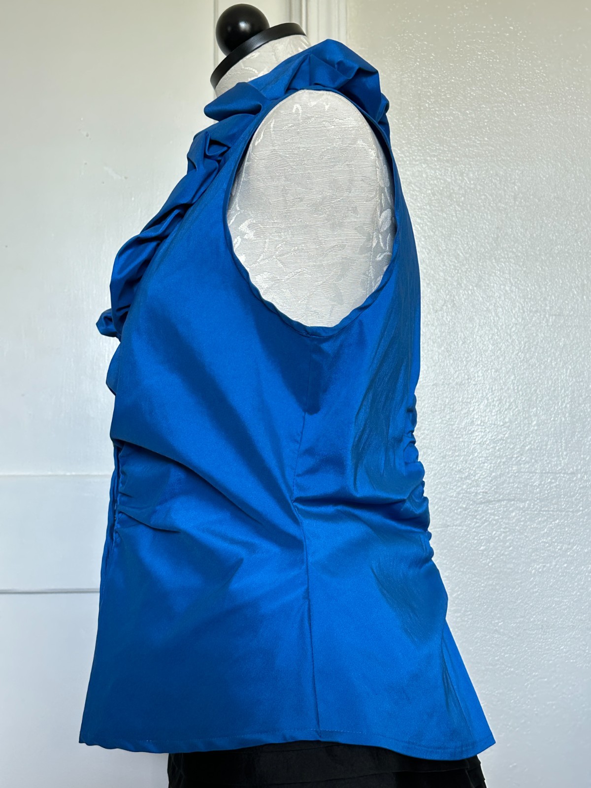 DONNA RICCO Collection Blue Ruffle Rhinestone Button Blouse Size 14