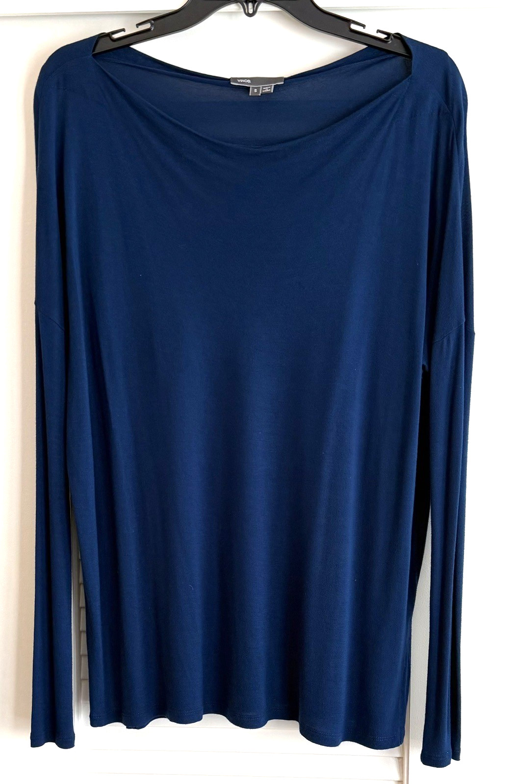VINCE Royal Blue Boat Neck Long Sleeve Top Side Slits Small Relaxed Fit Exc!
