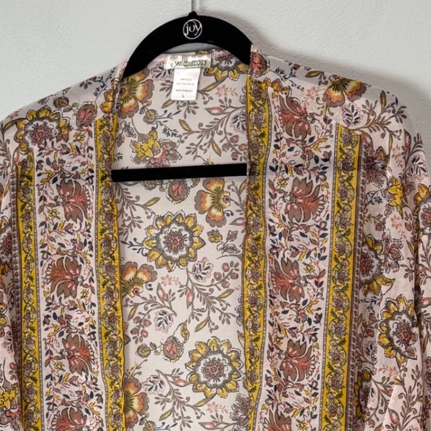 Wild Moss Women Floral Medallion Kimono Cardigan Boho beach swim coverup Large