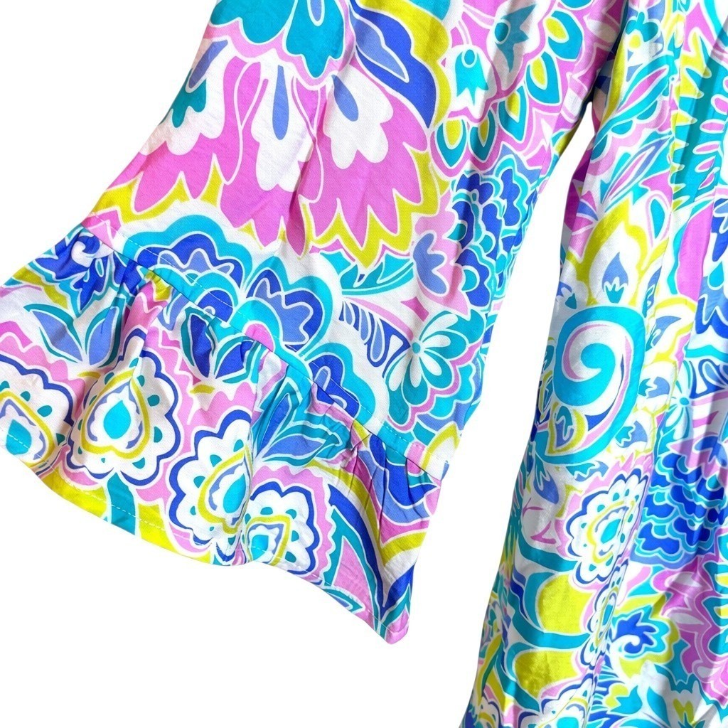 Ruby Rd Floral Paisley Button Front Top Sz M Top Boho Chic Mod Palm Beach NWT