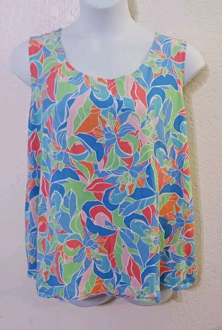 RUBY RD*Pink Red Blue Green Floral Tank Top*Size 2X*Round Neck*Sleeveless