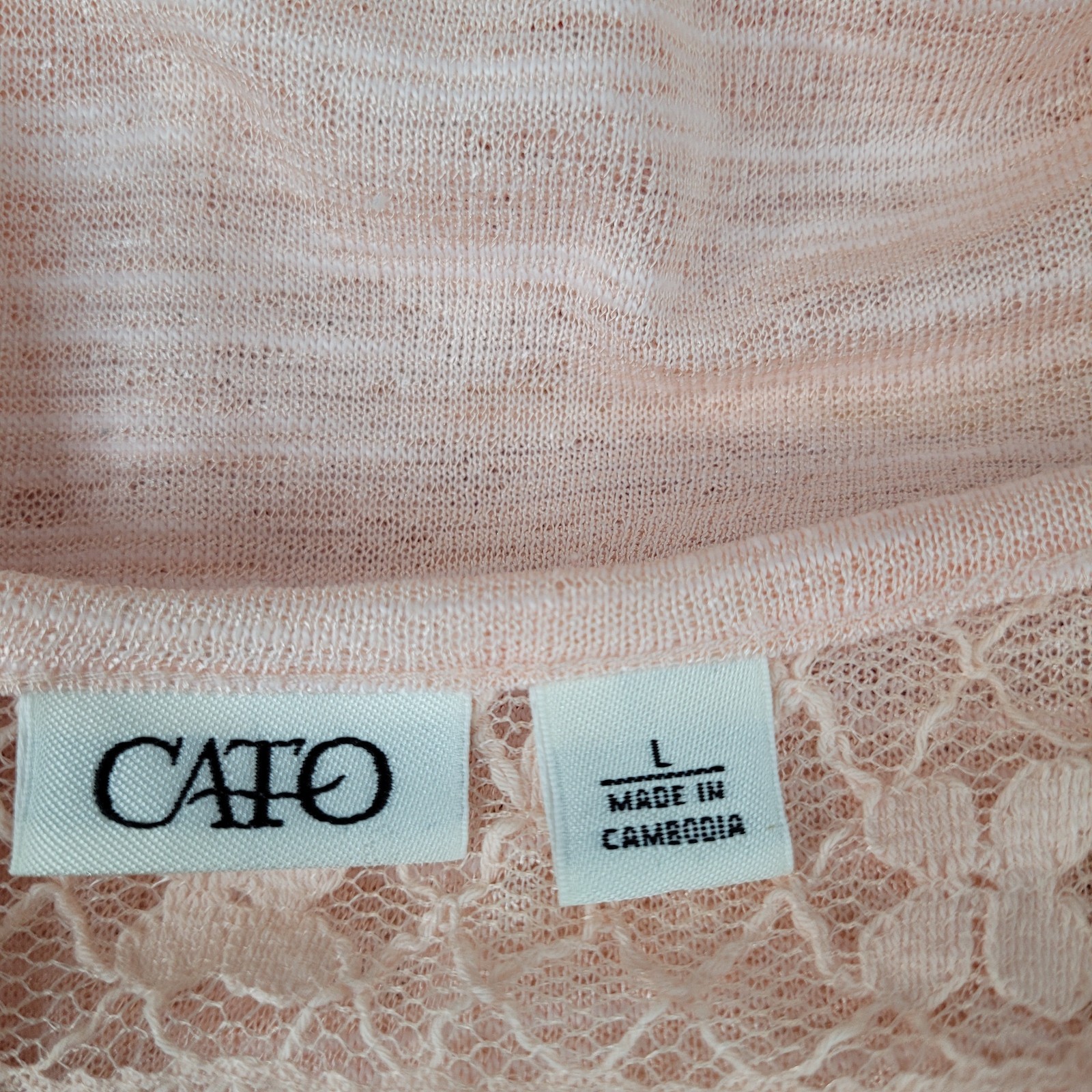 Cato Women’s Light Orange Lace Back Top Large Polyester Cotton Blend