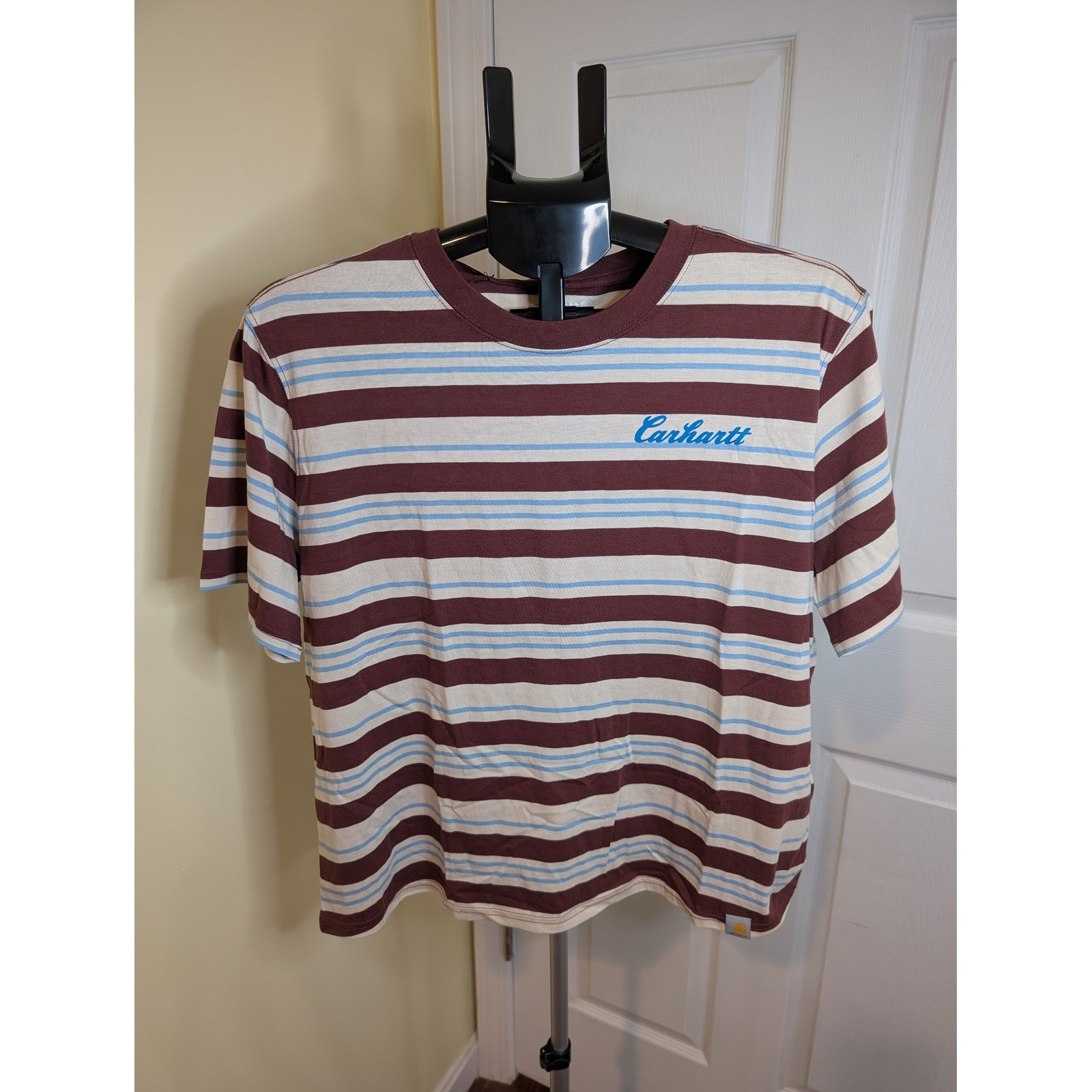 Carhartt Striped T-Shirt Tencel Barnwood Brown Blue Loose Fit NWT – Size M
