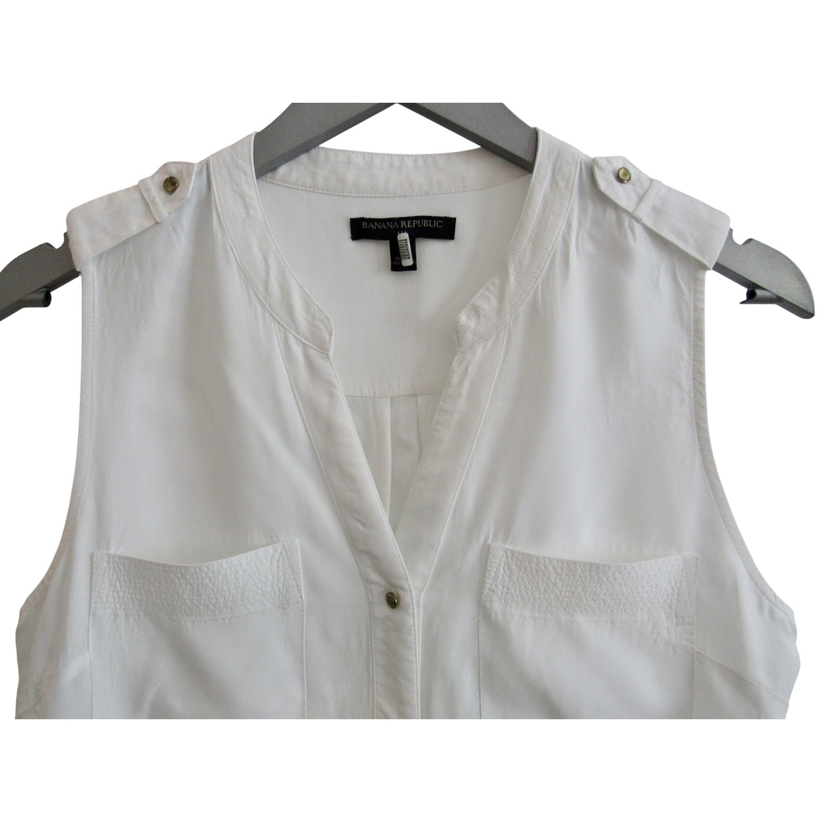 Banana Republic White Sleeveless Utility Button Front Blouse Small Safari Chic
