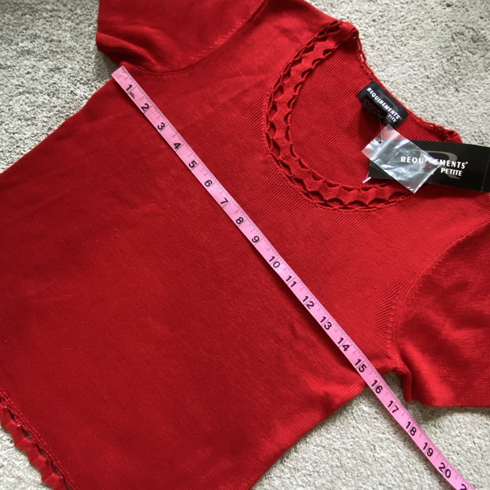 Requirements Women Shirt PS Petite Chili Red Short Sleeve Fantasia Holiday NWT