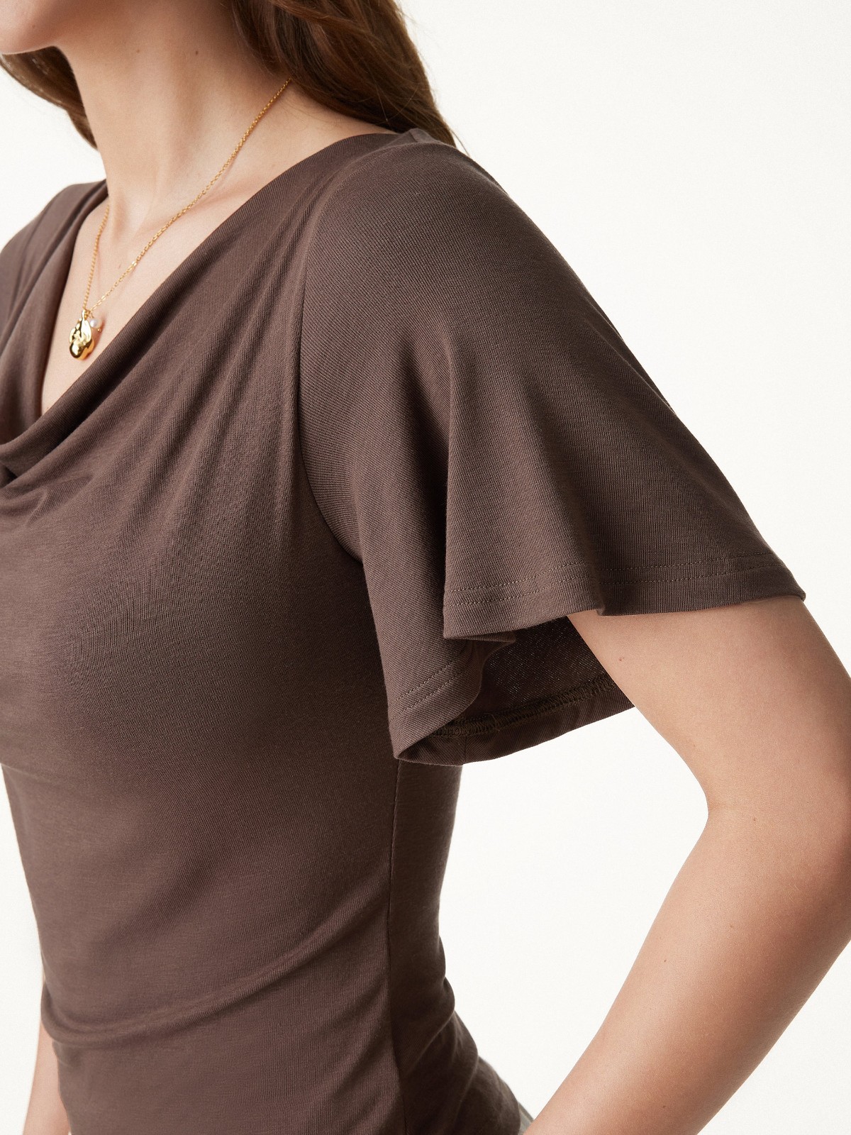 OGLmove Cowl Neck Flutter Sleeve Bra Top Built In Padding Cami New | White