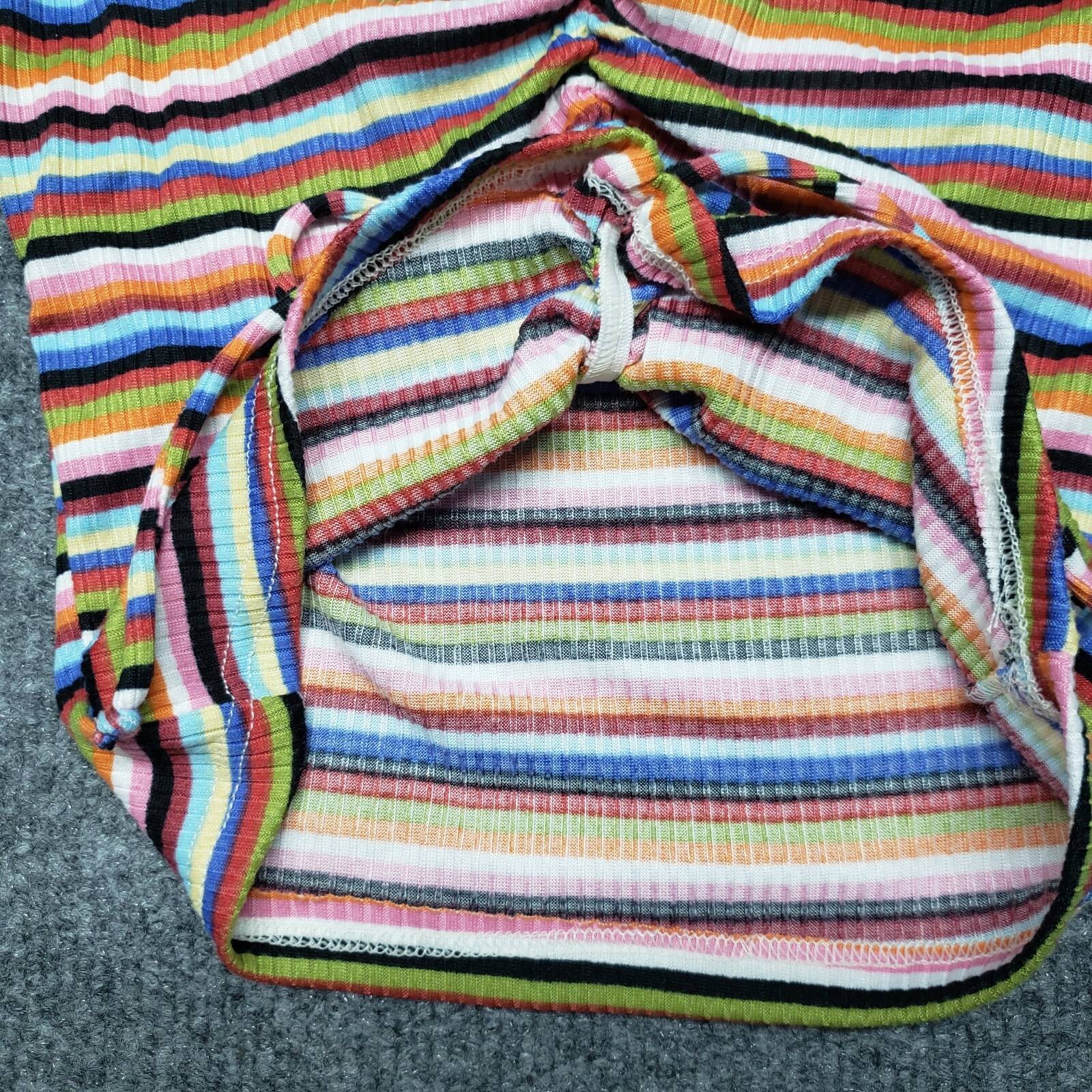 Rue21 Crop Top Womens XS Multicolor Striped Short Sleeve V-Neck Ruched Tie New