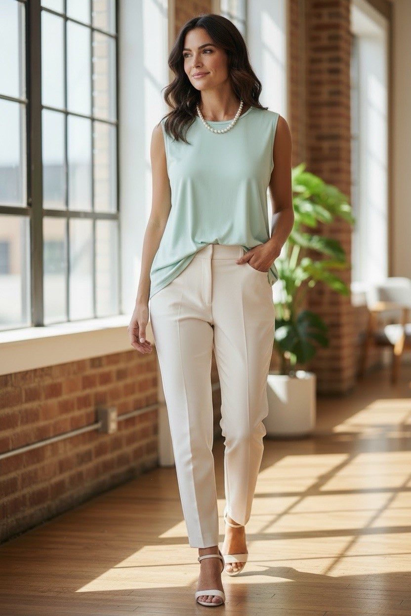 EILEEN FISHER Clearwater Blue Fine Jersey Knit Crew Neck Long Tank Top M/L NWT