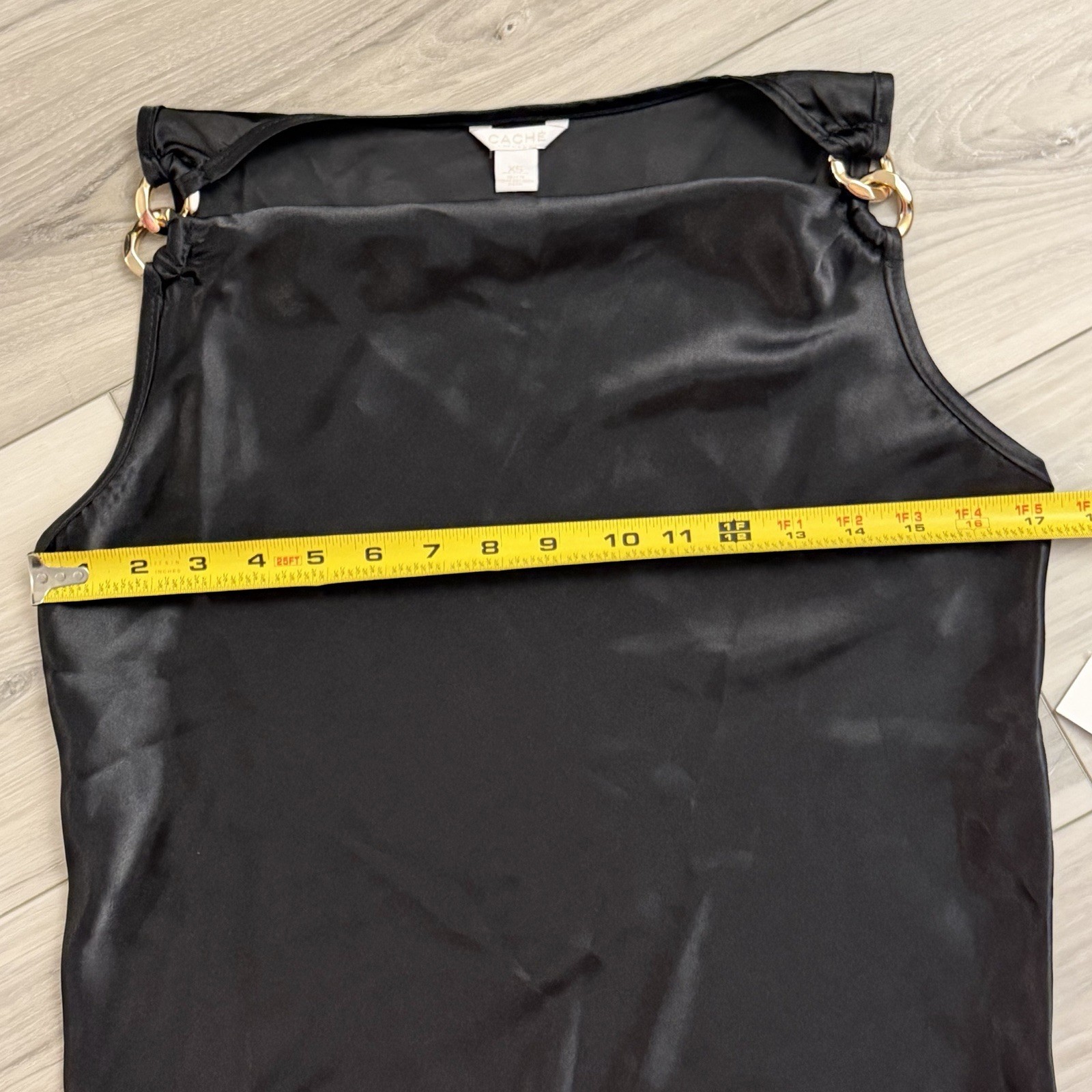 Cache Satin Black Sleeveless Top Gold-tone Ring Hardware Size XS
