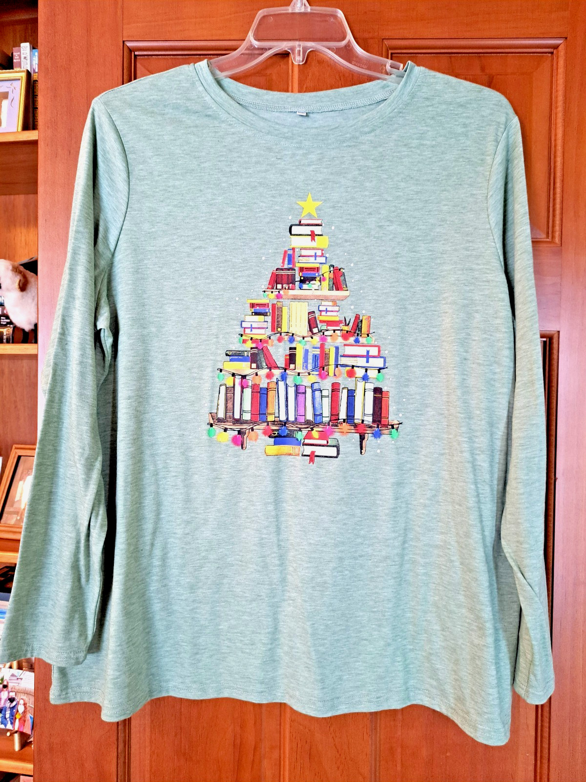 Ladies Tee Long Sleeve Christmas T Shirt Women Crew Neck Holiday Xmas Top Green