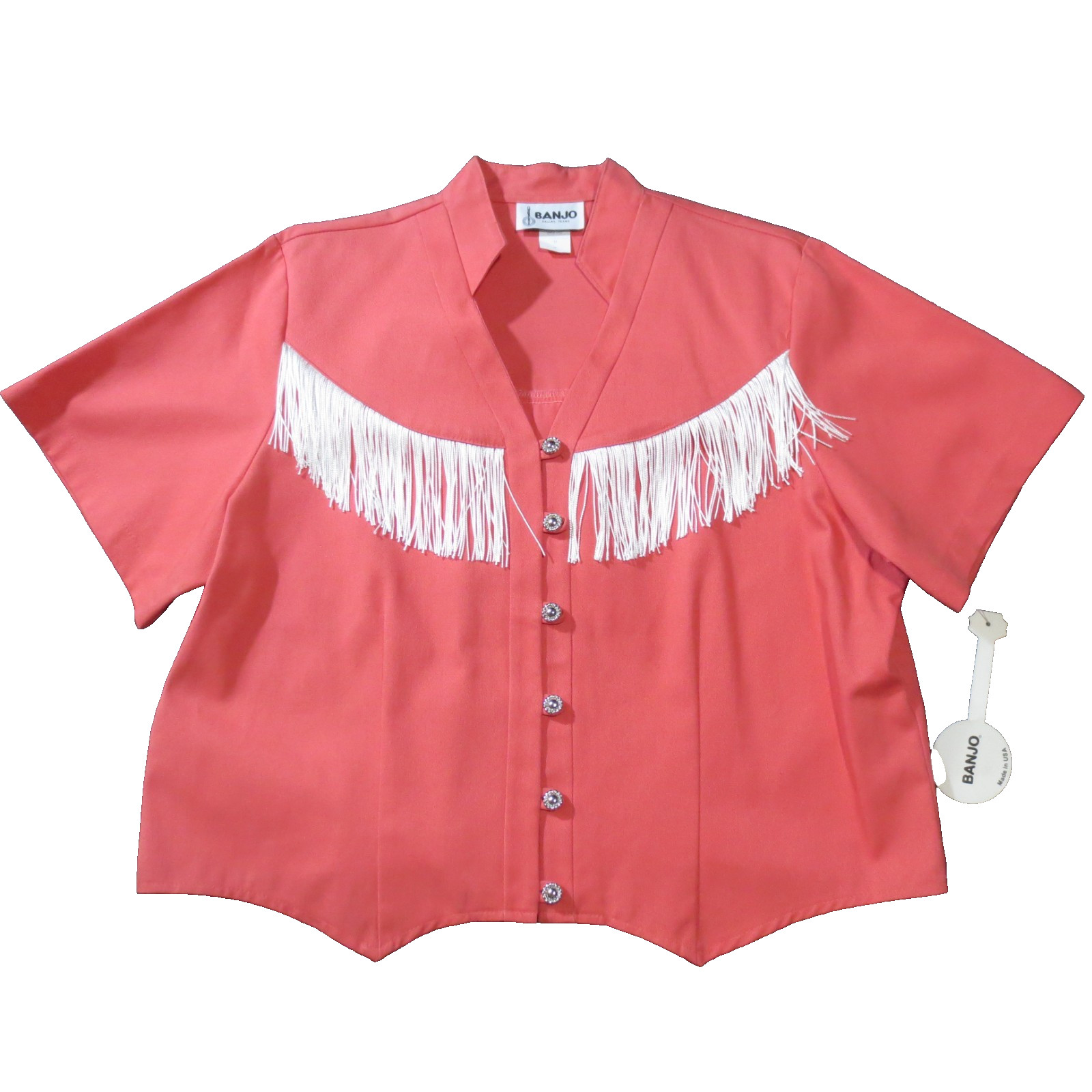 VTG USA Banjo Western Wear NWT 1X 90s Fringe Cropped Pink Cowgirl