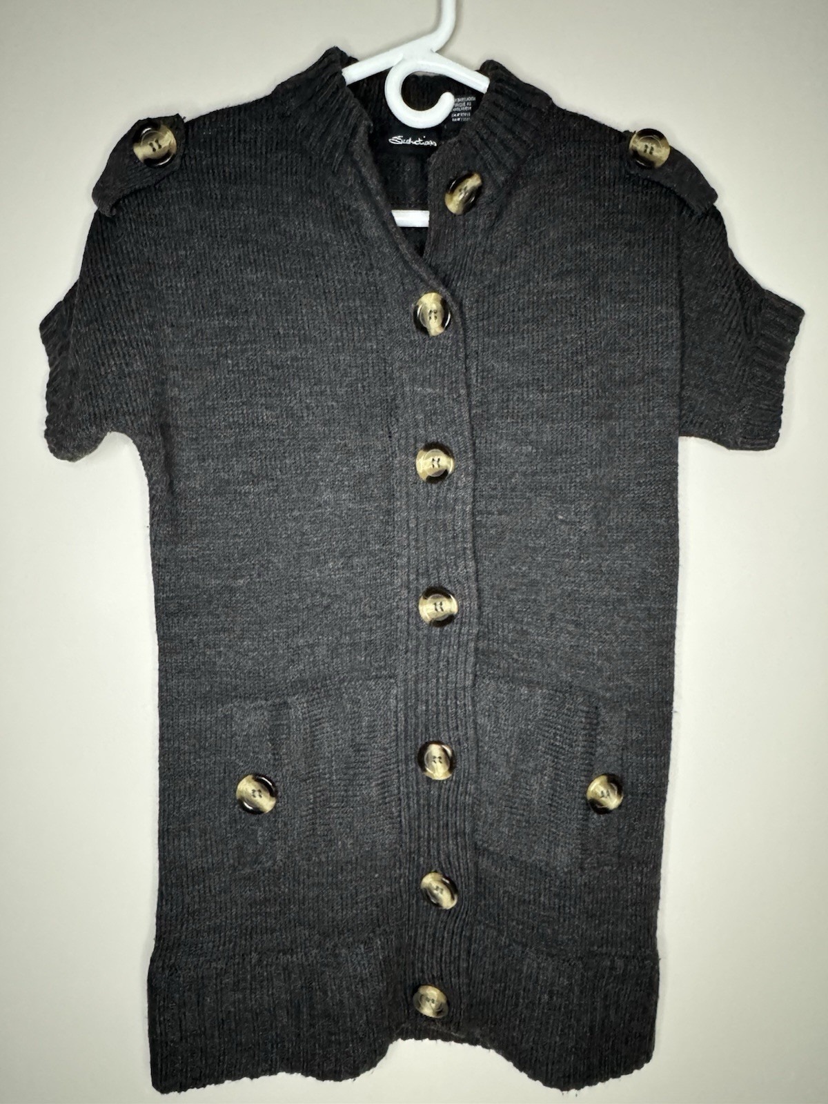 Seductions Women’s Wool Alpaca Short Sleeve Full Button Up-Down Cardigan Sweater