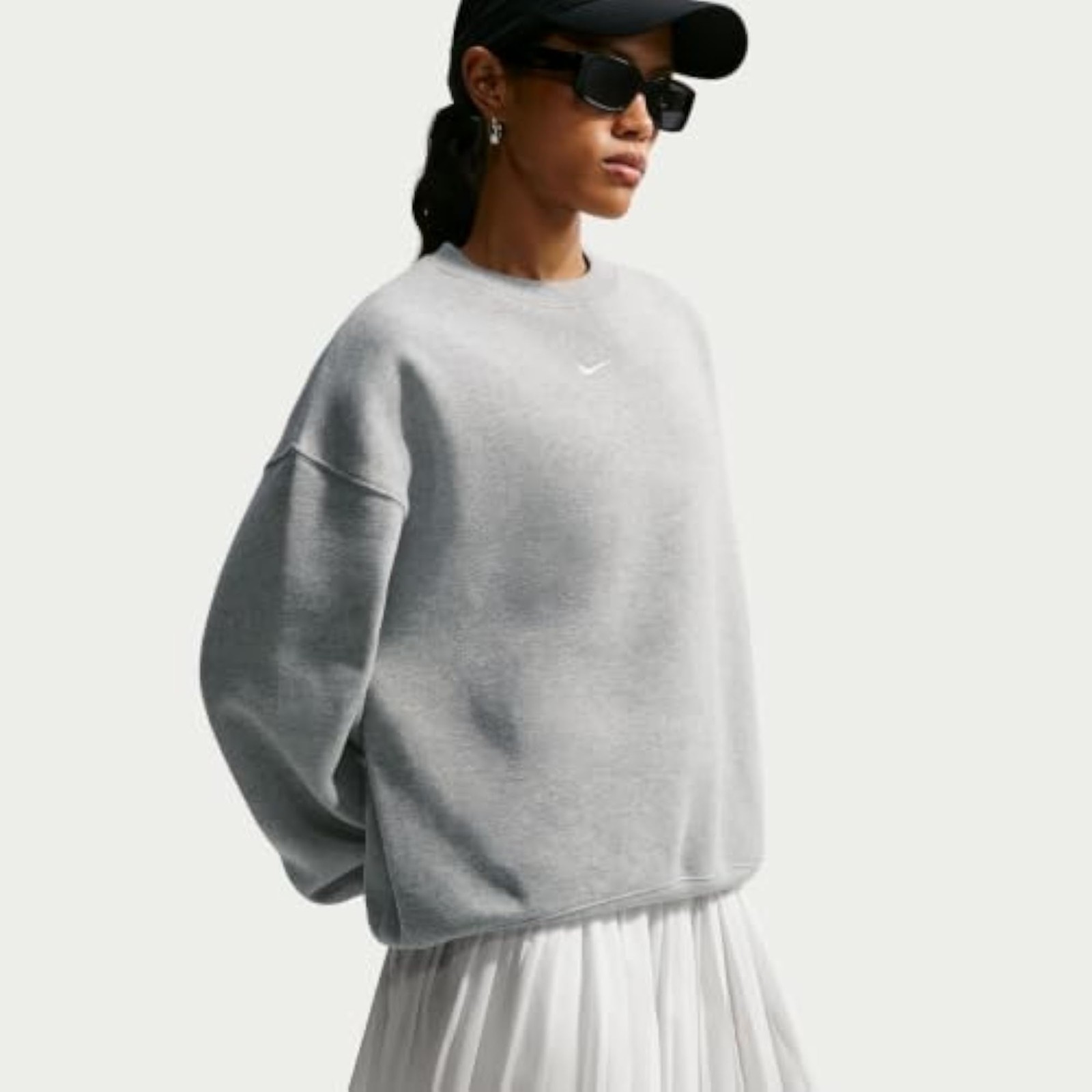 Nike Womens Studio Fleece Midweight Oversized Crew – Gridiron/Sail – Large