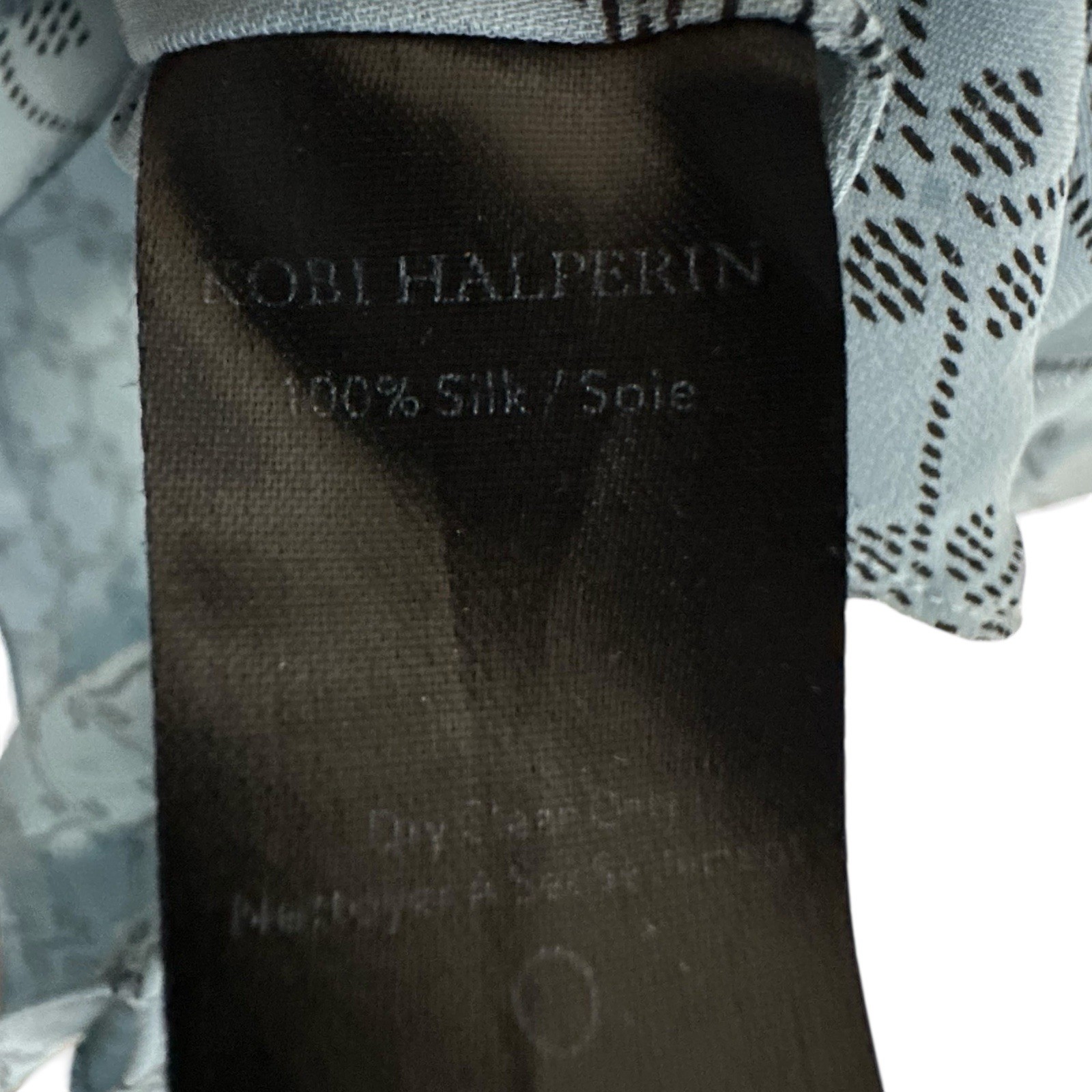 Kobi Halperin Women 100% Silk Printed Blouse Sz 1X Blue Black Ruffle 1/2 Sleeve