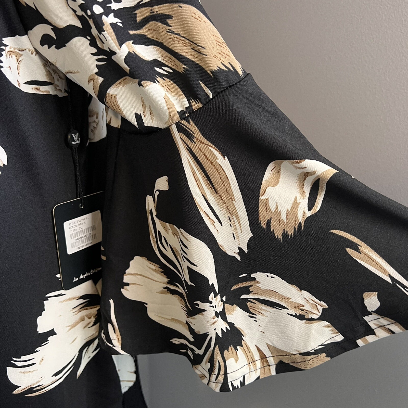 White Mark Size 3XL Multicolor Black Floral Scoop Neck Slinky Blouse Top