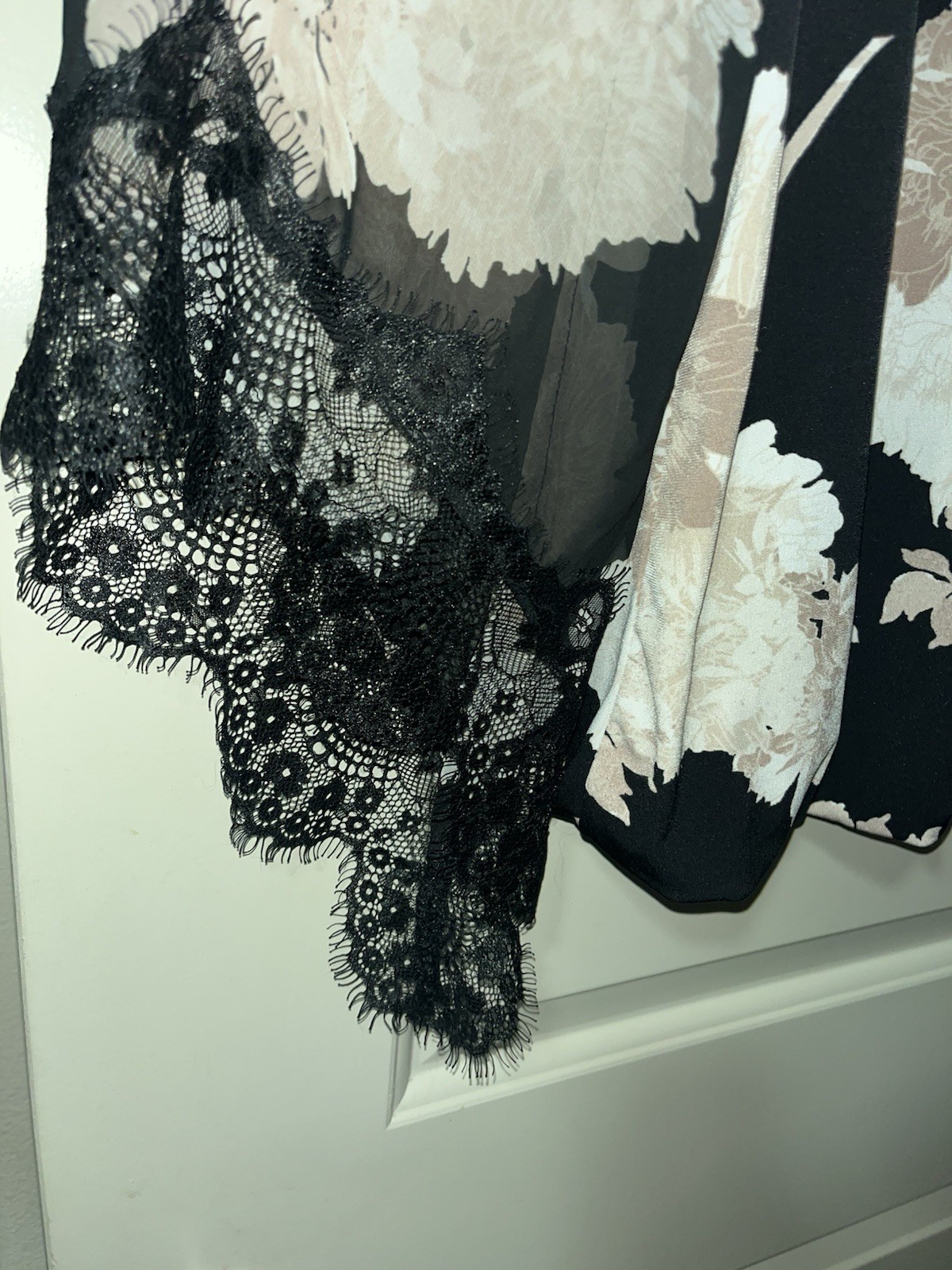 Alfani Black Blouse with Taupe & Cream Floral Print