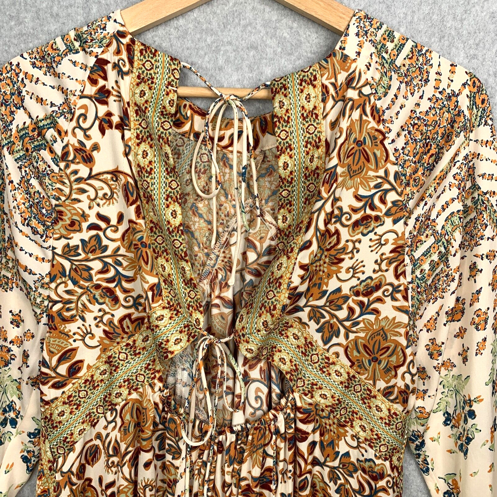 Free People Tunic M Floral Stevie Flowy Pleating Tie Back Mini Dress Festival