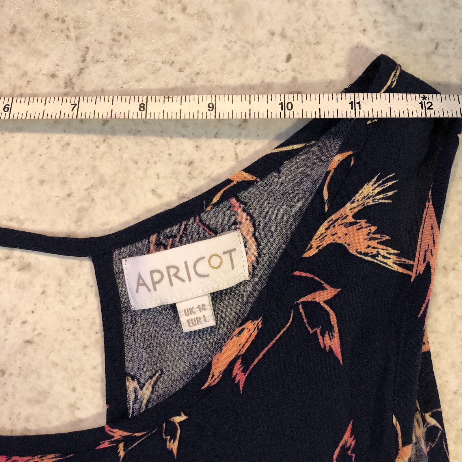 Apricot Summer Top Uk 14 Sleeveless Navy with Multicolour Bird Print Wrap Back