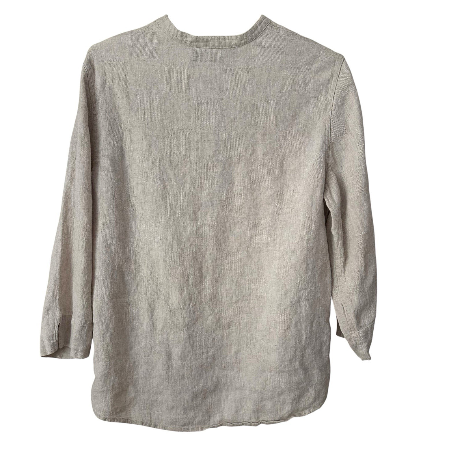 VTG Sag Harbor Linen Tunic Top Sz L Beige Natural Minimal Button Down Classic