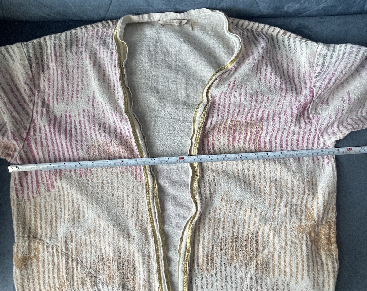Soft Surroundings Mid Length Topper L/XL Colorful Open Gold Trim India Pockets