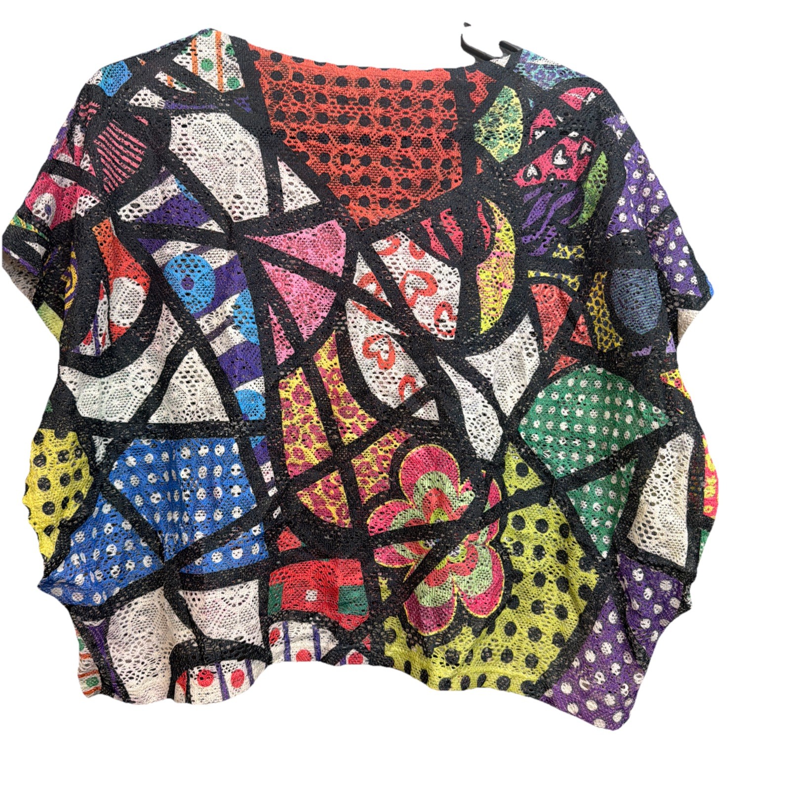 Vintage Crocheted Picasso Style ArtCotton Floral Cropped Boxy Top