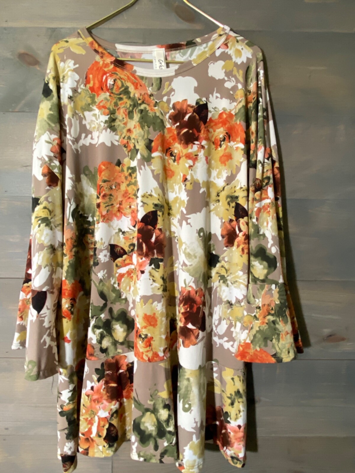 Crepas Womans Blouse Shirt Size 3XL floral tunic 3/4 ruffle sleeve pullover