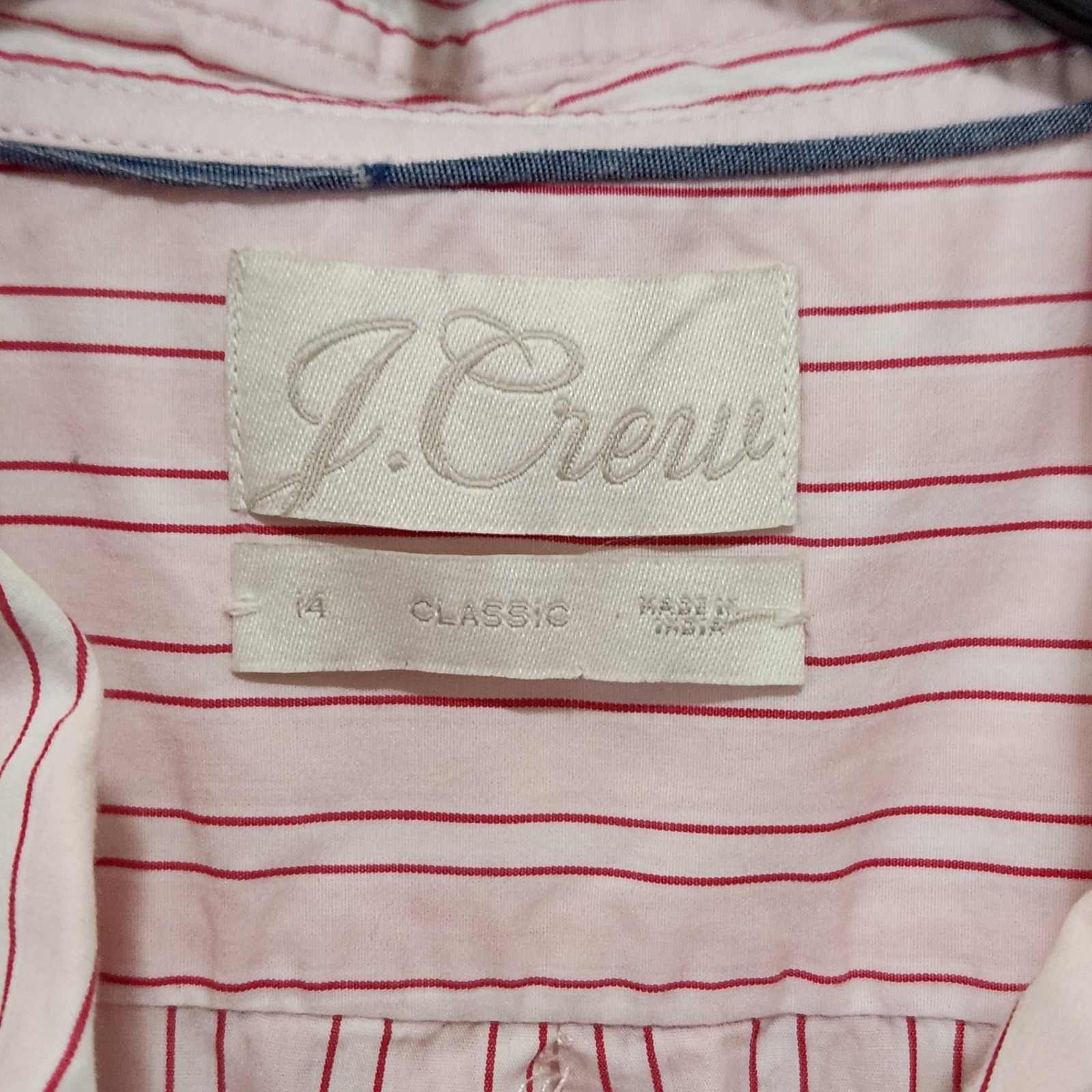 J Crew Women’s 14 Classic Poplin Pink Striped Button Up Shirt Longsleeve BG290