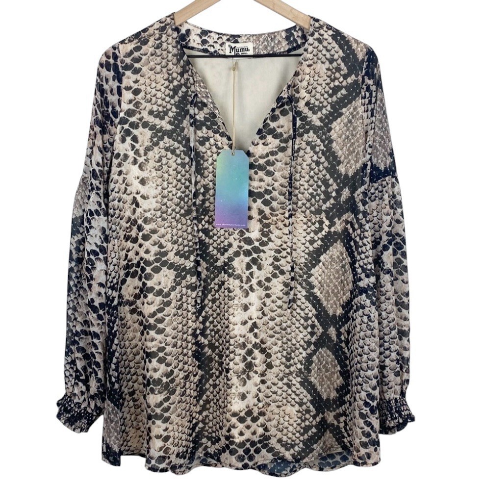 Show Me Your Mumu Shirt Womens Small Jelina Tassel Tunic V-Neck Long Sleeve Top