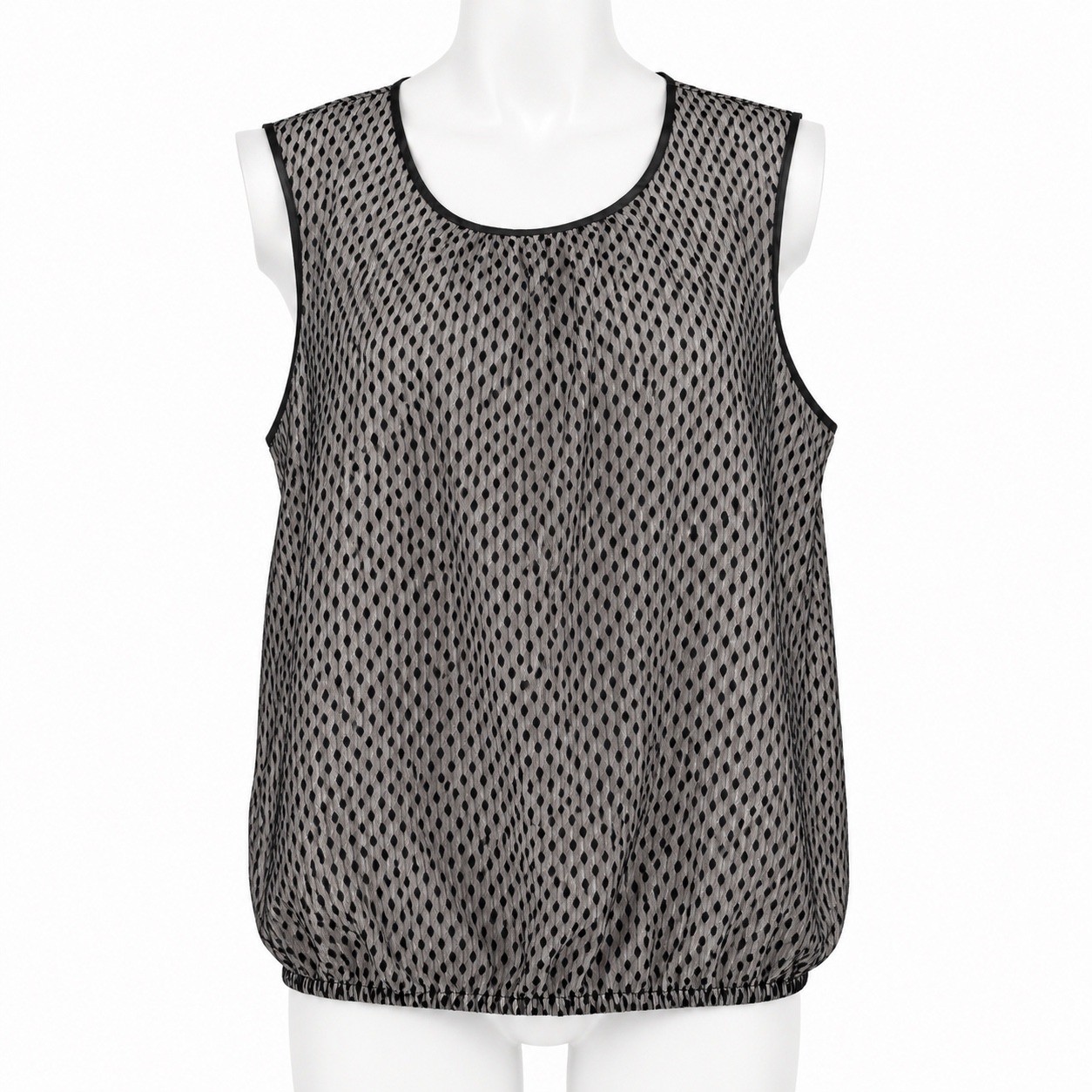 Coldwater Creek Blouse Women L 14 Black Lace Overlay Sleeveless Elastic Hem Top