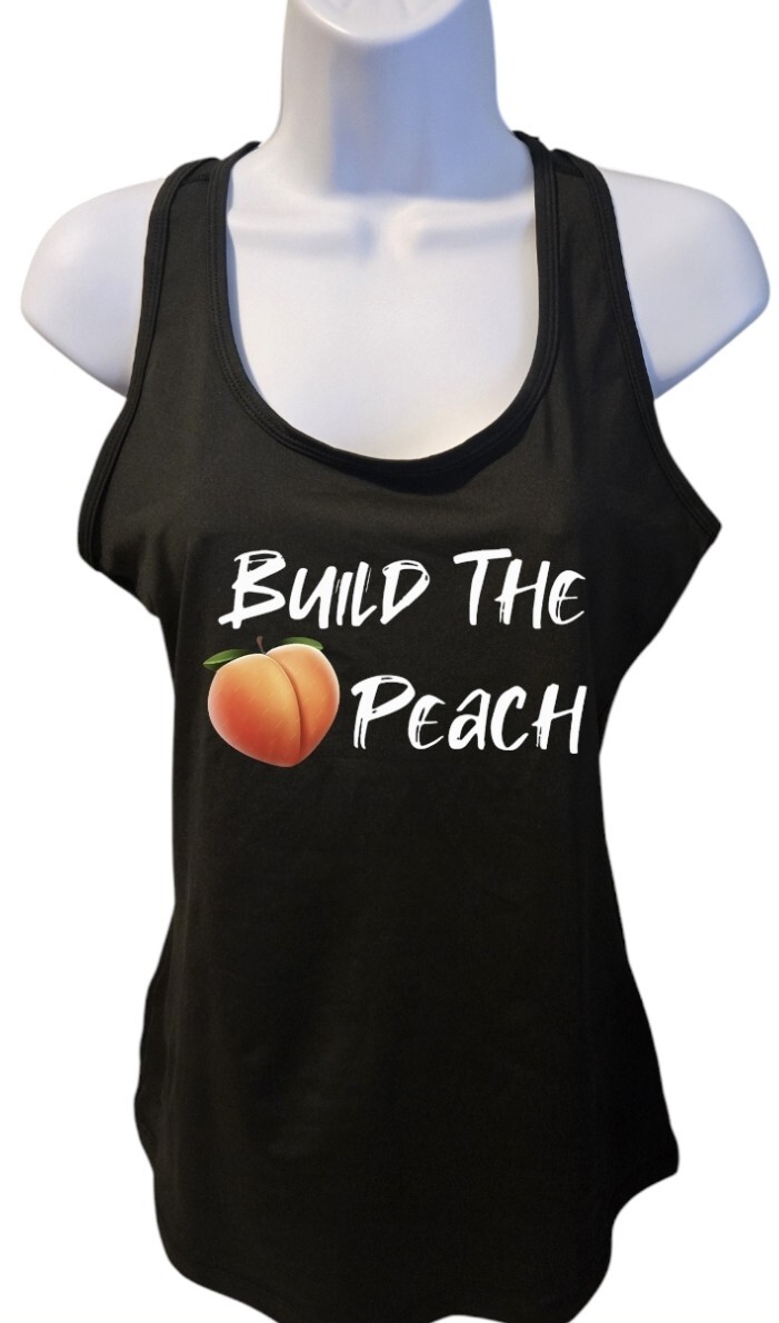 Women’s “Build The Peach” Black Sport Workout Tank Top Small to 2X-Large