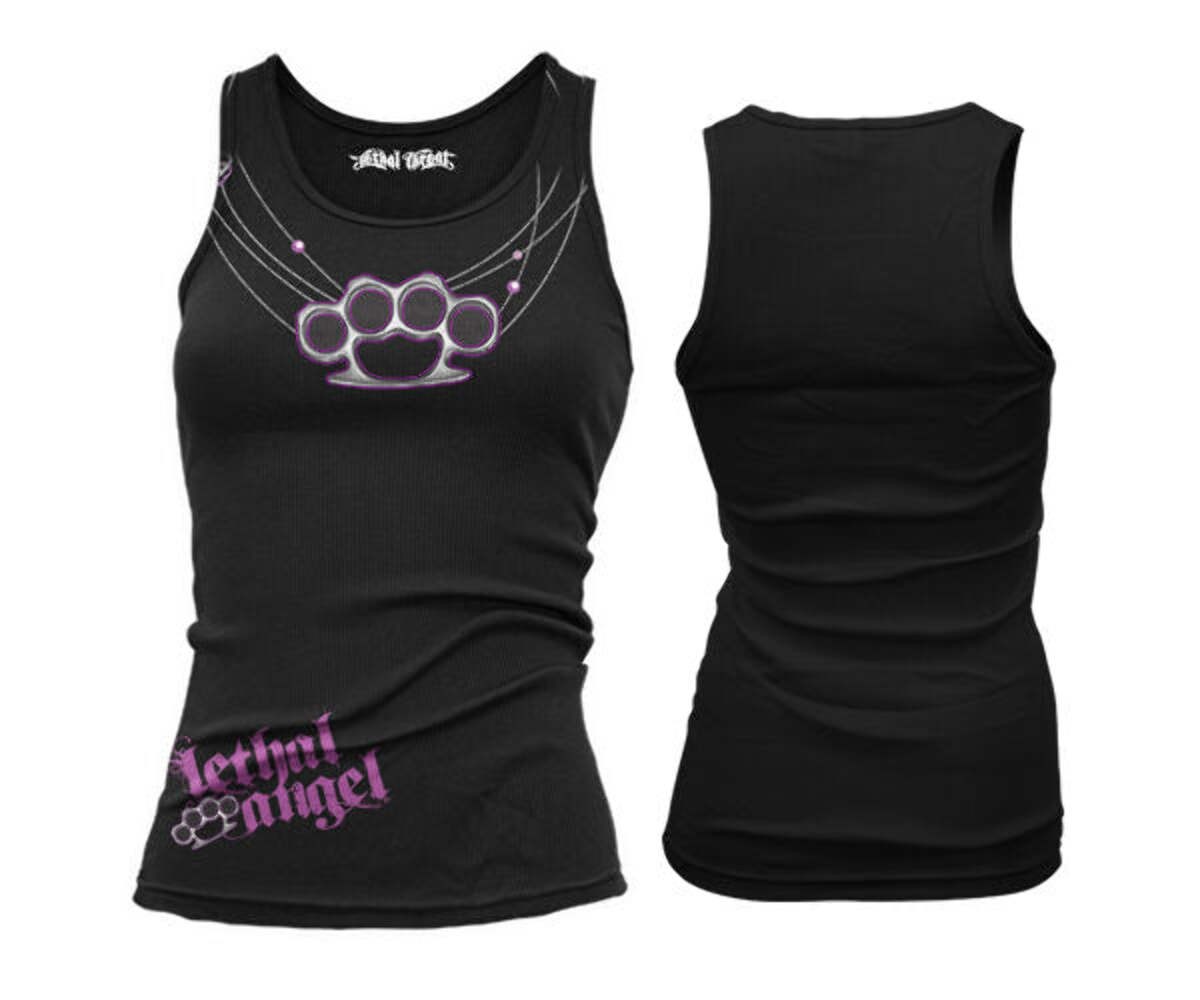 LETHAL ANGEL KNUCKLE DUSTER SS NECKLACE BIKER CHICKS TANK TOP S L XL 8 12 14 16