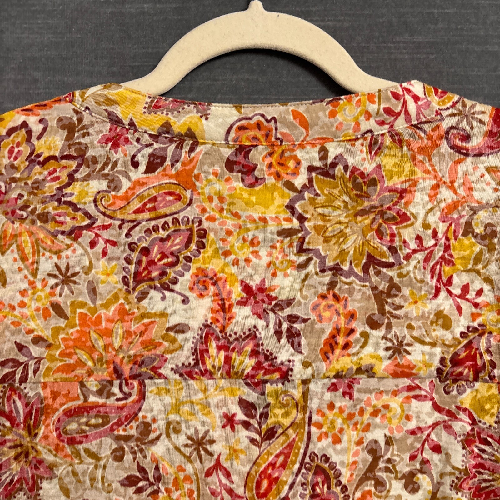Cato Top 26/28W Orange Red Floral Tunic Popover Burnout Tunic Fall Casual Career