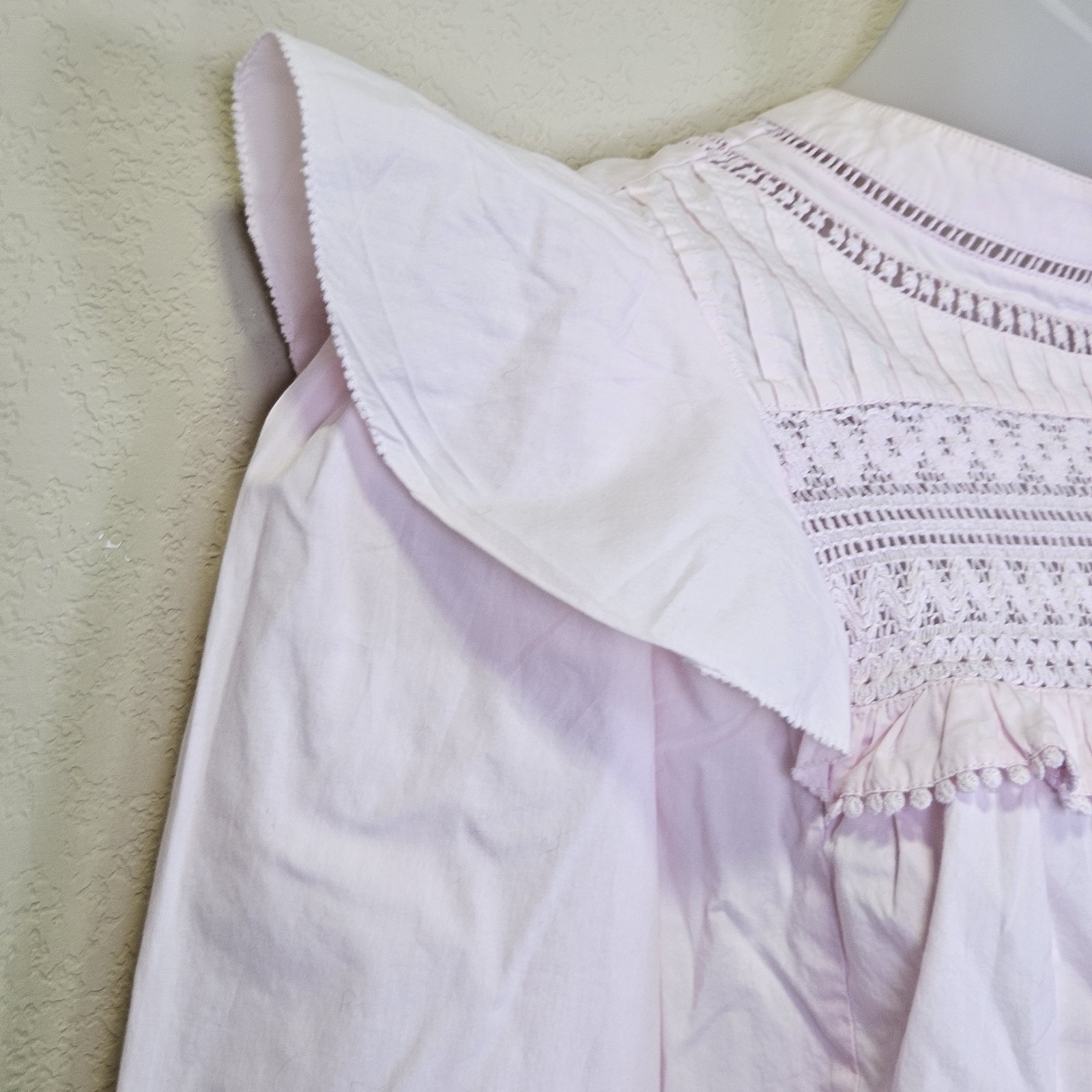 J.Crew Crochet Lace Ruffle Blouse S Pastel Pink Cottagecore Prairie Top Cotton