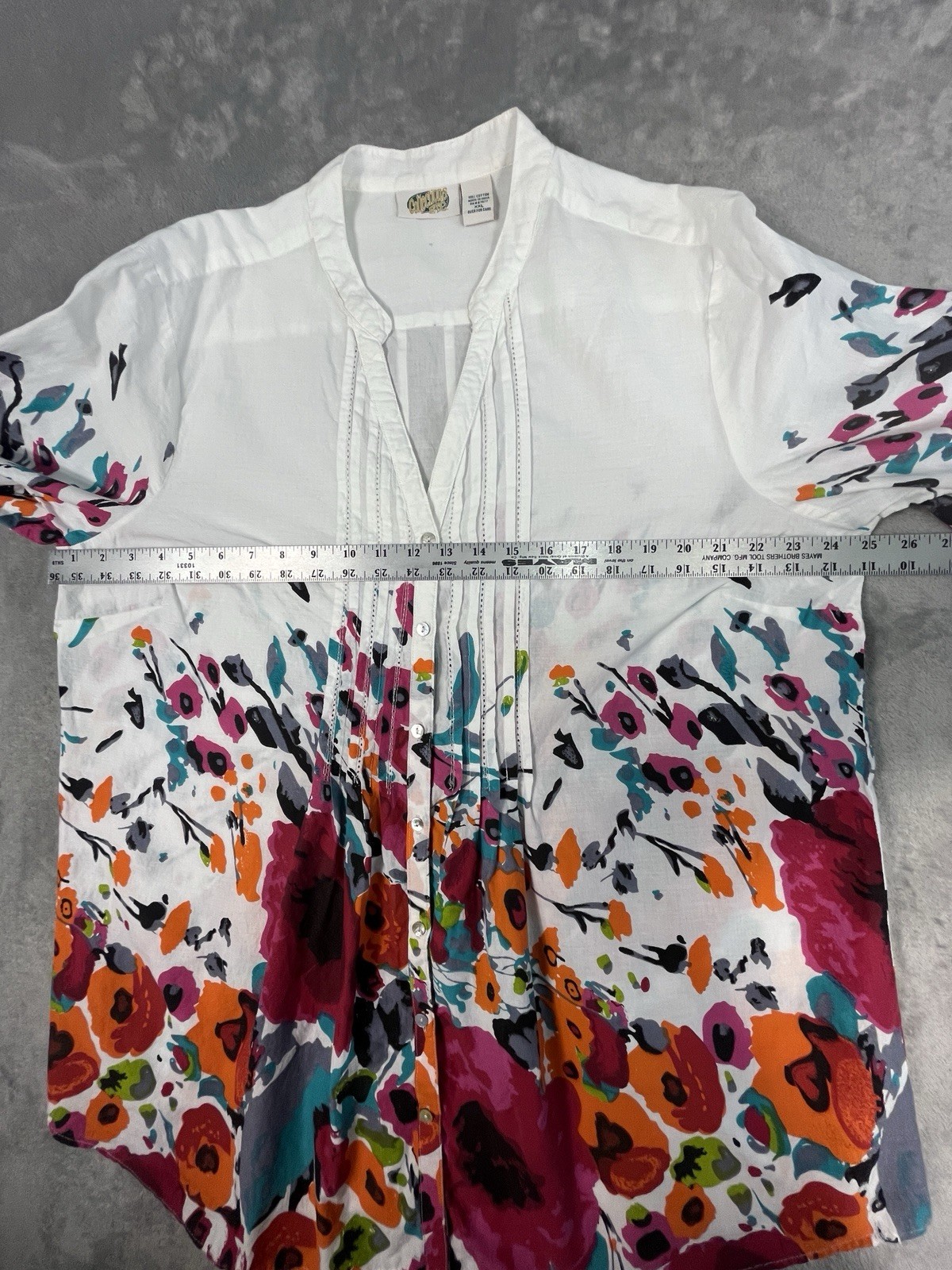 Collections Etc Womens White Abstract Floral Pintuck Tunic XXL 100% Cotton Boho