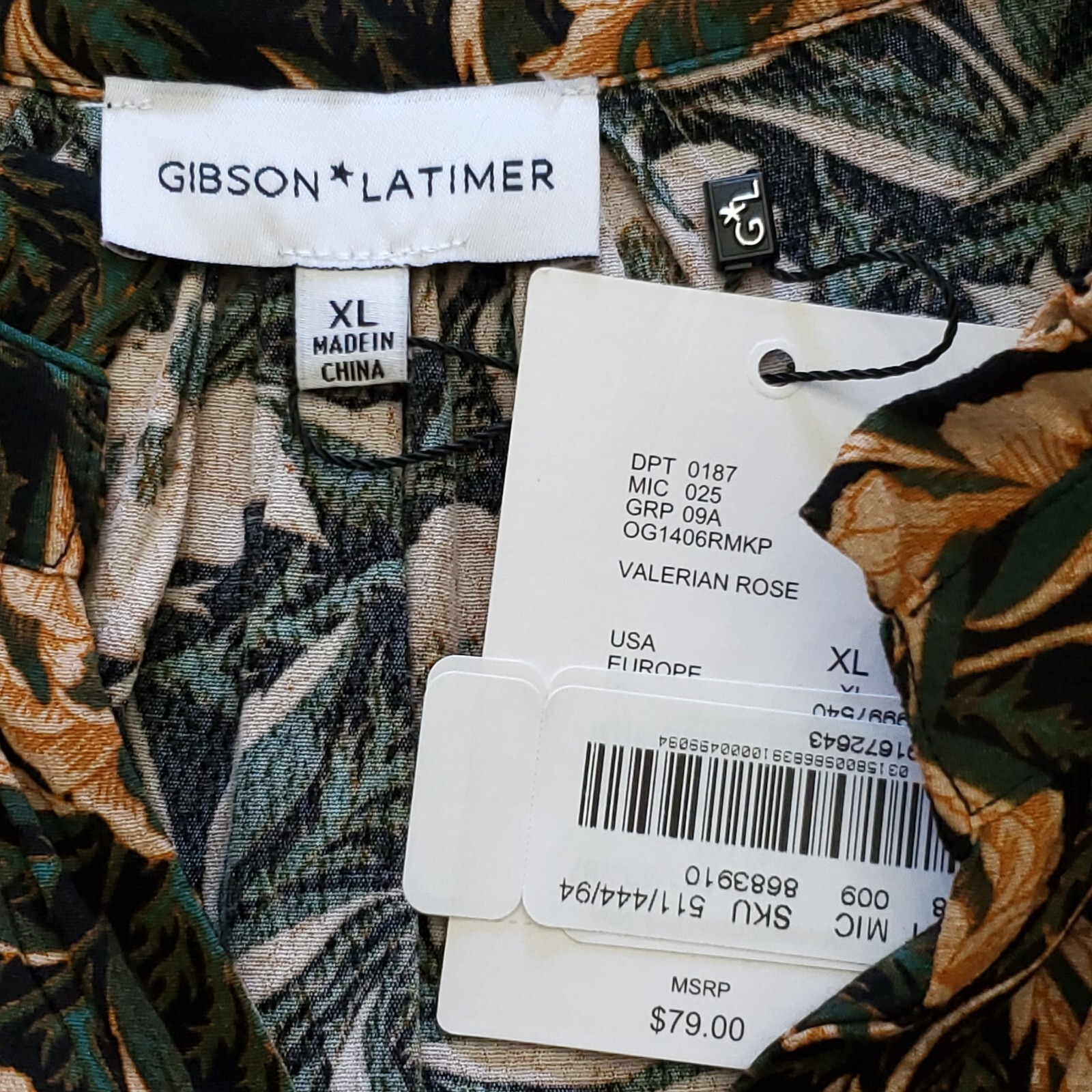 Gibson & Latimer Dark Floral Print Ruffle Collar Split V-Neck Peasant Top XL