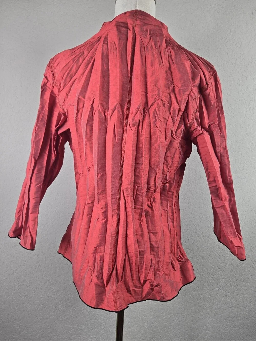 Vintage Beluva San Francisco Crinkle Pleated Jacket Shirt Red Art To Wear M
