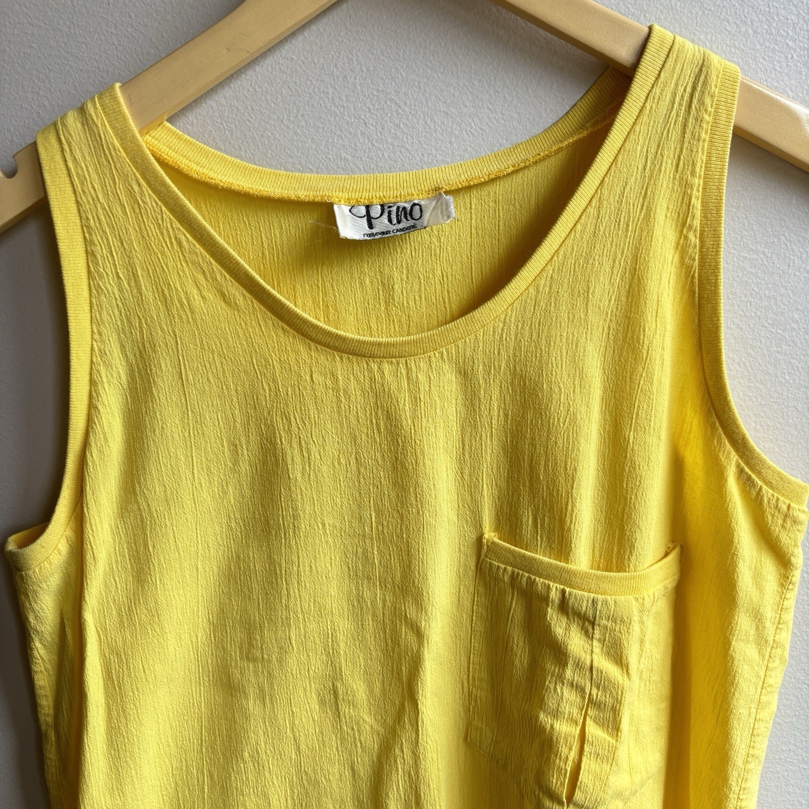 Vintage 90s Tank Top L Sunshine Yellow Cotton Classic Retro Beach Resort Summer