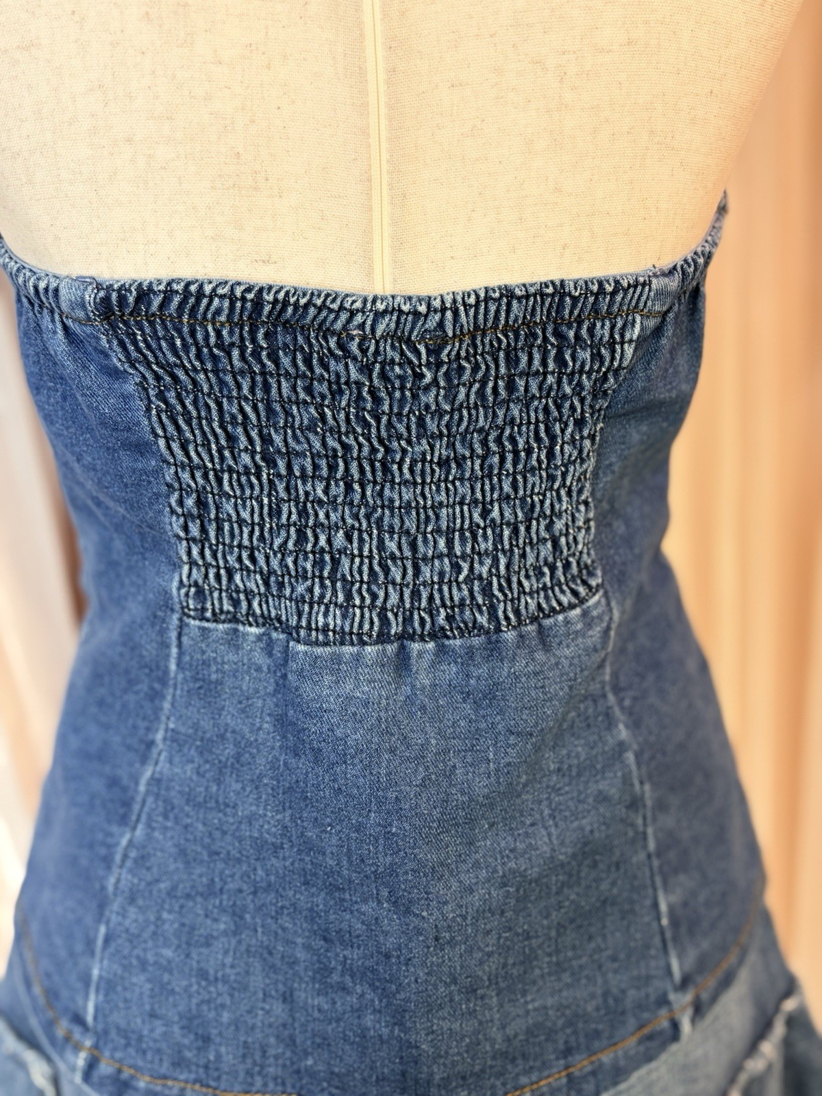 Sincerely Jules Denim Corset Tube Top Strapless Bustier Button Front Size L Y2K